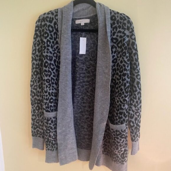 LOFT Cheetah Print Sweater/Cardigan Color Black and Grey Size X-Small NWT - Picture 2 of 6